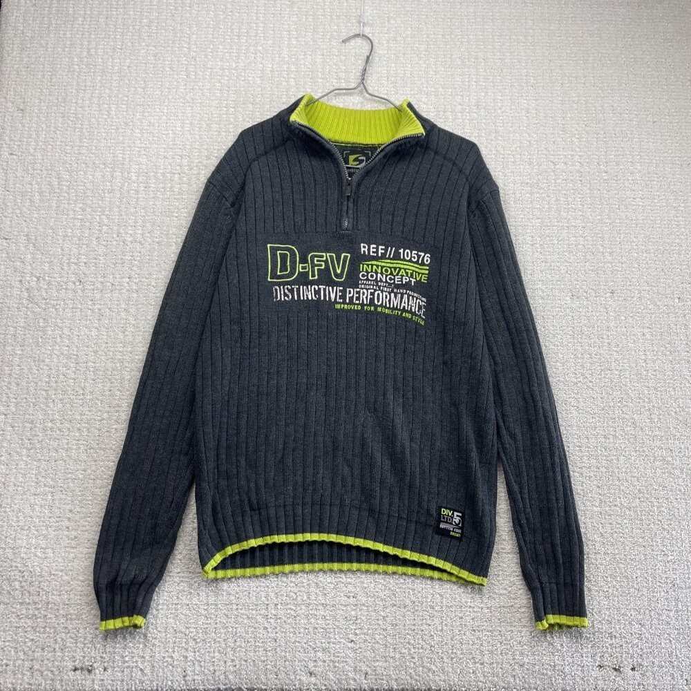 Y2K Subculture Cable Ribbed Knit 1/4 Zip Sweater Grunge Cyber Mens Sz XXL Gray